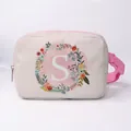 Sac banane en toile rose avec couronne de fleurs et lettre S et sangle ajustable - Style Lettre S