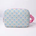 Blue and white checkered fanny pack with red heart print and pink adjustable strap - Blue White Checker Heart