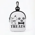 Portable white dog treat bag with black cartoon prints and clip-on waist hook - Oval 01 / White