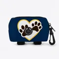 Navy blue canvas pet poop bag dispenser with yellow heart and durable hanging hook - Dark Blue Heart Paw