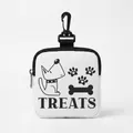 Portable white canvas dog treat pouch with black cartoon puppy print and swivel hook - Square 01 / White