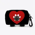 Black dog waste bag dispenser with red heart pattern and plastic carabiner clip - Black Heart