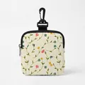 Portable floral dog treat pouch in cream canvas with black carabiner clip for training - Fresh Pastoral Floral Style (Square 02)