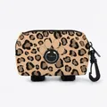 Leopard print dog poop bag dispenser with bone claw design and black carabiner hook - Leopard Print