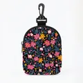Portable floral dog treat pouch with black background and durable plastic carabiner - Oval 03