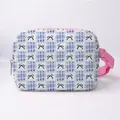 White waist bag with blue butterfly pattern and pink zipper strap detail - Blue Grid Bow