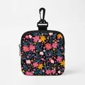 Portable dog treat pouch with black floral print and plastic carabiner for training - Black Dense Floral Style (Square 03)