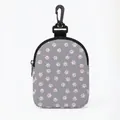 Portable dog treat pouch in grey with pink paw prints and a black swivel hook attachment - Grey Pink Paw Oval Style