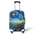 Elastic suitcase cover with Starry Night oil painting print on a white luggage - S / Starry Night Art Style (02)