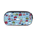 Trousse bleue en toile avec motifs de véhicules de chantier et fermeture éclair - Série de Voitures Bleu Clair (09)