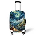 Elastic suitcase cover with starry night oil painting design on travel luggage - S / Starry Sky Village Style (01)