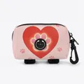 Pink dog poop bag holder with red heart patterns and convenient rubber dispenser - Pink Heart Paw