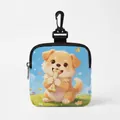 Bolsa de premios para perros con estampado de cachorro y práctico mosquetón - Cuadrado-Sosteniendo un hueso(03)