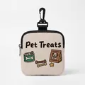 Beige canvas pet treats pouch with black cartoon dog prints and hanging swivel hook - Square 03