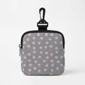 Portable gray dog treat bag with pink paw prints, featuring a zipper and hanging hook - Grey Pink Paw Square Style