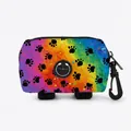 Rainbow tie-dye dog poop bag dispenser with black paw prints and carabiner hook - Rainbow Paw