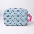 Light blue waist bag with navy butterfly prints and pink straps for girls - Dark Blue Bow Heart