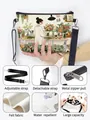 Felt crossbody bag with girl illustration and adjustable strap for daily commute - Flower Shop Girl Illustration (03)