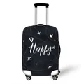 Elastic luggage protector with Happy print and airplane design on black polyester - Happy Text Pattern (05)