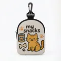 Portable cream dog treat pouch with cartoon cat prints and black clip hook - Oval 04