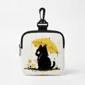 Portable canvas dog treat bag with black cat illustration and hanging hook for training - Square 02