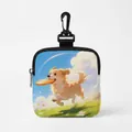 Bolsa portátil para premios de perro con cremallera y mosquetón, diseño de perro y frisbee - Cuadrado-Perro persiguiendo el frisbee(01)