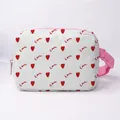 White canvas belt bag with heart patterns and pink strap for women's casual style - Love Red Heart