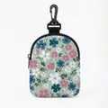 Portable floral dog treat pouch with hook in a light grey-green floral pattern - Pale Grey Green Floral Style (Oval 05)