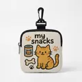 Portable dog snack bag with cartoon pattern and metal clip in off-white fabric - Square 04