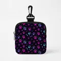 Portable dog treat pouch with neon purple paw prints and swivel hook for training - Black Neon Paw Square Style