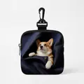 Draagbare hondensnacktas met 3D Corgi-print, duurzame stof en handige bevestigingshaak - Corgi Stijl (Vierkant 02)