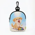 Bolsa de premios para perros azul claro con estampado de cachorro y mosquetón negro - Ovalado-Cachorro comiendo(02)