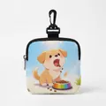 Bolsa cuadrada para premios de perro con estampado de cachorro y gancho giratorio - Cuadrado-Comiendo en bol arcoíris(02)