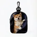 Portable dog training treat bag with cute Shiba Inu print and black plastic hook - Shiba Inu Style (Oval 03)