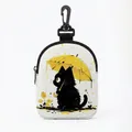 Portable dog treat pouch with black cat and yellow umbrella cartoon print for training - Oval 02