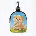 Bolsa azul para snacks de perro con dibujo animado, cremallera y gancho plástico - Ovalado-Cachorro con hueso(03)