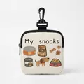 Beige canvas pet snack pouch with cute cartoon dog print and black carabiner hook - Square 05