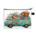 Beauty case in tela bianca con stampa vintage nonna e camper fiorito con cerniera nera - Poliestere / Stile 03-Guida Floreale