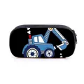 Trousse scolaire noire grande capacité avec motif de pelleteuse bleue et fermeture - Fond Noir Pelleteuse Bleue (11)