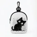 Durable white dog training treat bag with cute black cat illustration and hanging hook - Oval Big Eye Black Cat