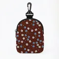 Floral dog treat pouch with snap hook in dark brown and blue for outdoor pet training - Dark Brown Blue White Floral Style (Oval 07)