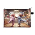Vintage style printed pouch featuring dancing elderly women with floral pattern and zipper - Style 05-Kitchen Dance