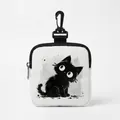 Portable dog treat bag in white canvas with black cat print and plastic carabiner - Square 03