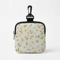 Portable floral dog treat pouch with yellow flowers and black carabiner clip - Dark Brown Blue White Floral Style (Square 07)