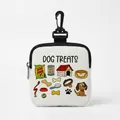 White canvas dog treat bag with colorful cartoon prints and black carabiner clip - Square 06