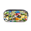 Trousse scolaire en toile noire avec motifs colorés de véhicules de chantier - Fond Noir Transports Colorés (14)
