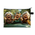 Vintage 3D cartoon elderly women print makeup bag with zipper and handle ring - Style 06-Car Outing