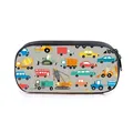 Trousse grise avec motifs de véhicules de transport et fermeture éclair noire - Transports Gris Clair (15)