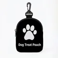 Portable black dog treat pouch with white paw print and plastic swivel hook attachment - Oval 07