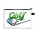 White golf printed double-sided large capacity makeup organizer and coin purse - Polyester / Green Golf Art Text